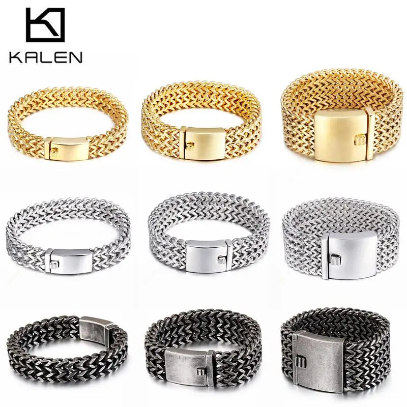 High Polished Dubai Gold Color Mesh Bracelets for Men