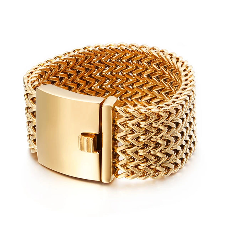 High Polished Dubai Gold Color Mesh Bracelets for Men