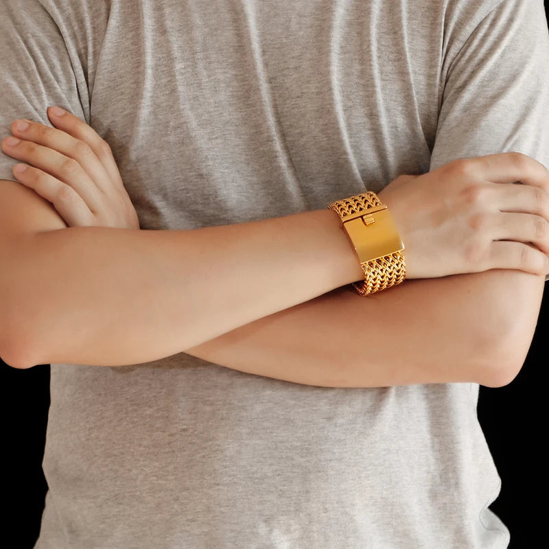 High Polished Dubai Gold Color Mesh Bracelets for Men