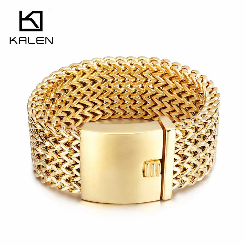 High Polished Dubai Gold Color Mesh Bracelets for Men